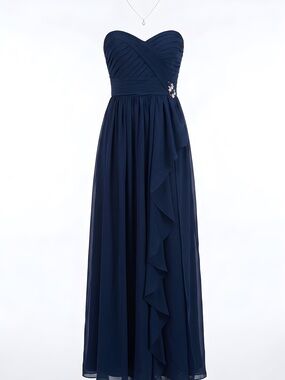 May Queen Strapless Navy Chiffon Evening Gown with Sweetheart Bodice
